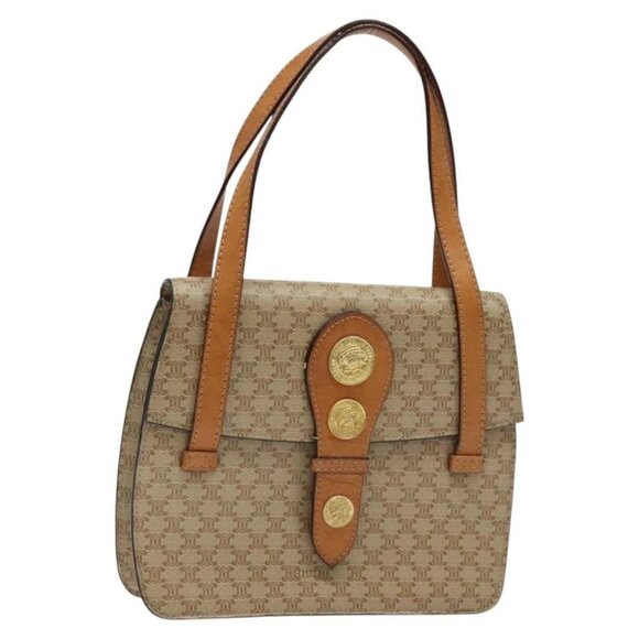 CELINE Macadam Canvas Hand Bag PVC Beige Gold Auth BA2310 - Picture 1 of 16